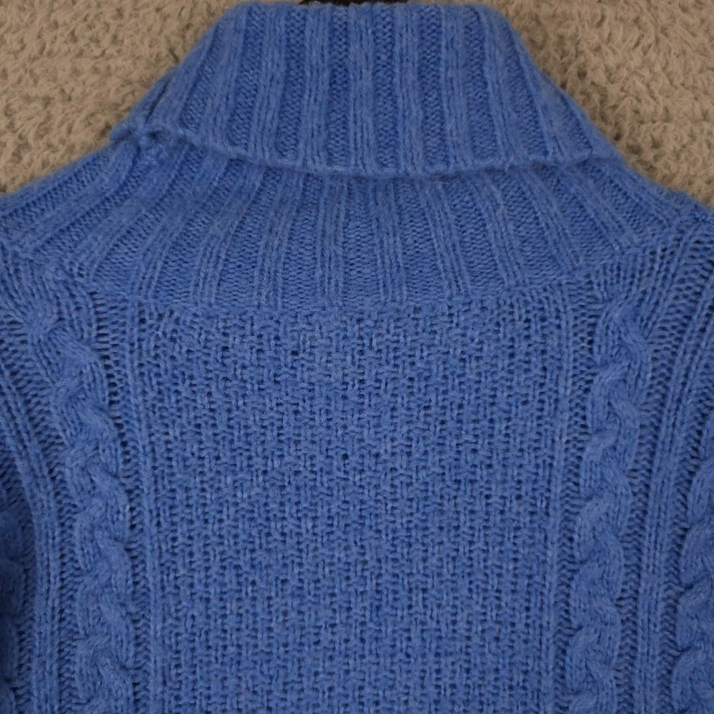 Aerie Sweater Womens L Blue Wool Blend Soft Knit Turtleneck Oversized Slouchy - Picture 10 of 11